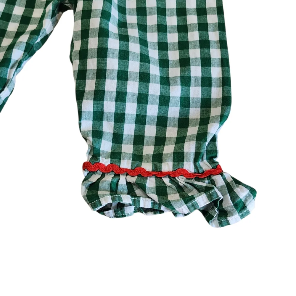 Honeydew Green Checkered 12m Pajamas with Reindeer Patch